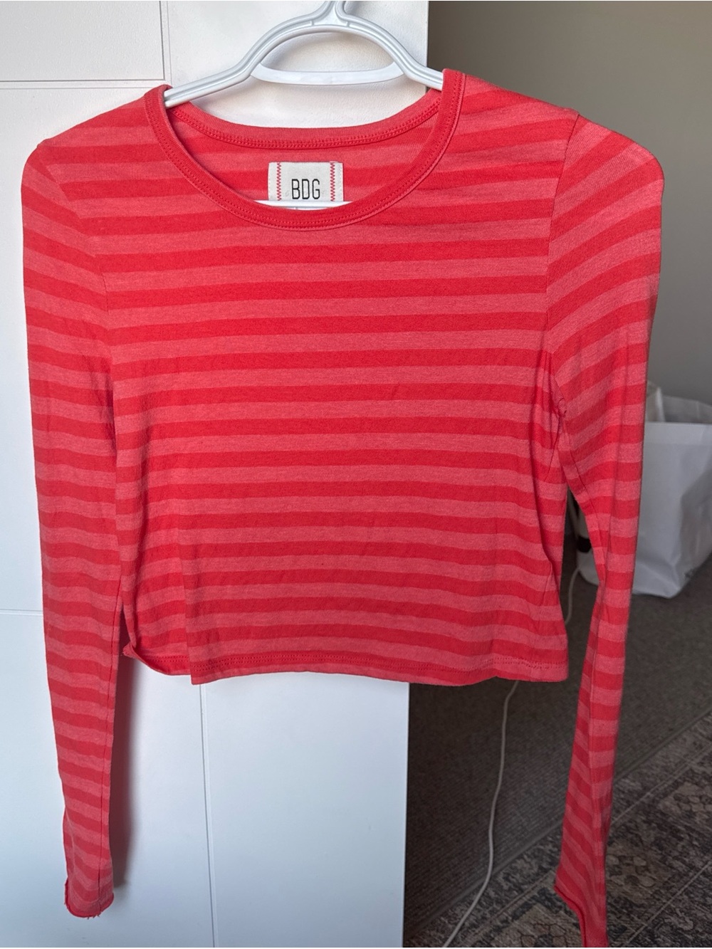 Urban Outfitters BDG Coral and Pink Striped Long Sleeve Crop Top